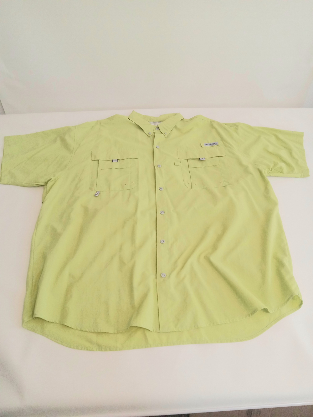 Columbia PFG Short Sleeve Vented Button-Down Shirt - Lt Lime Sz 2XL Nylon